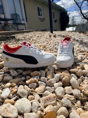 Puma White Sneakers with Black Stripe and Red Lining